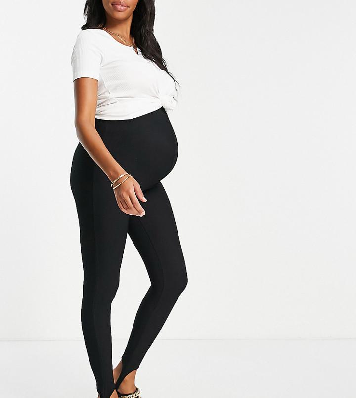 Asos Design Maternity Over The Bump Ottoman Rib Stirrup Legging In Black