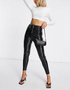 Asos Design Snake Leather Look Skinny Pants With Zip Front In Black