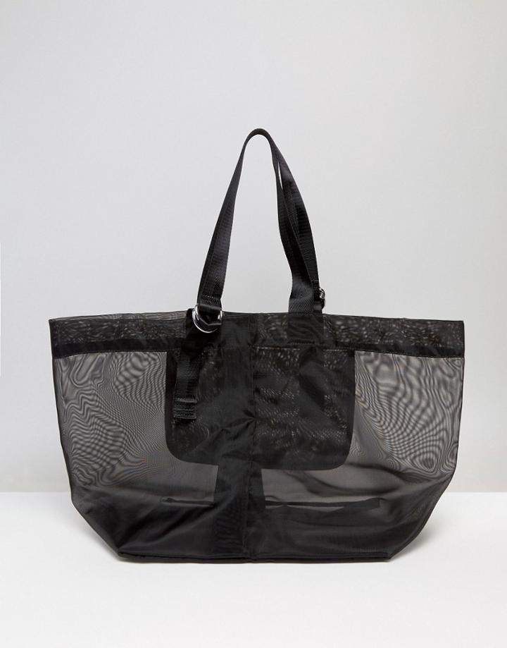 Warehouse Mesh D Ring Tote Bag - Black