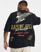 Topman Oversized Fit Washed T-shirt With Raising Hell Print In Black