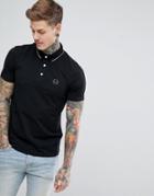 Armani Exchange Slim Fit Tipped Collar Logo Polo In Black - Black