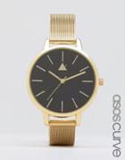 Asos Curve Large Matte Black Face Watch With Skinny Mesh Strap - Gold