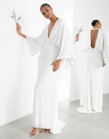 Asos Edition Ciara Sequin Kimono Sleeve Wedding Dress-white