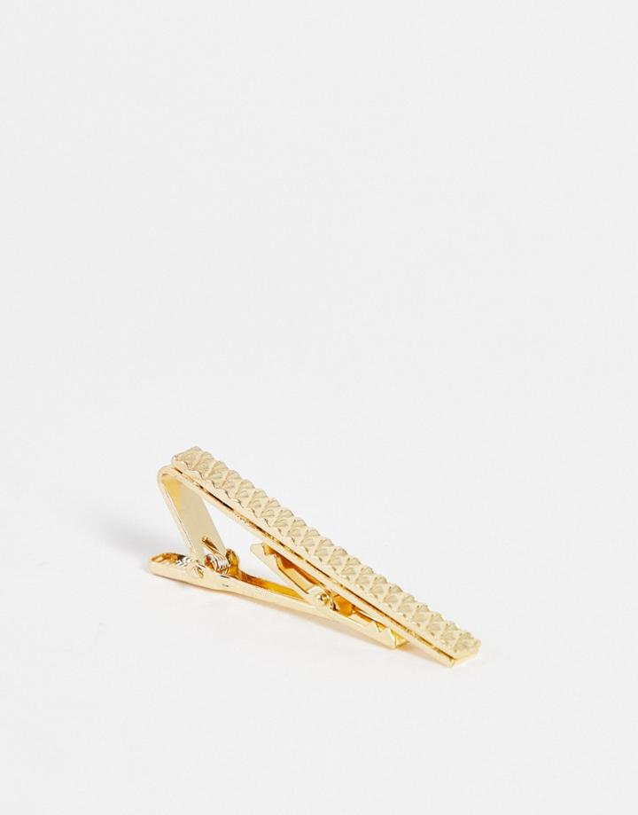 Asos Design Wedding Beveled Tie Bar In Gold Tone