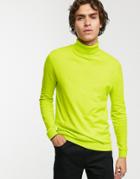 Asos Design Cotton Roll Neck Sweater In Neon Green - Green