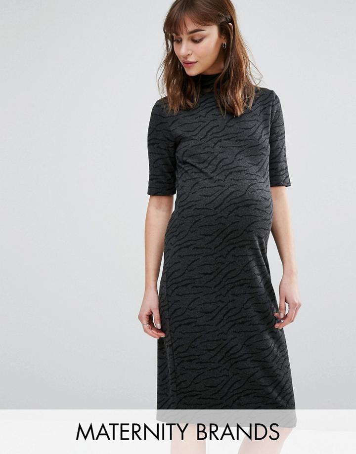 Mama. Licious Textured High Neck Short Sleeve Dress - Gray
