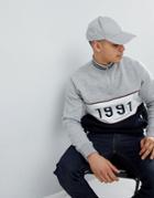 Boohooman Funnel Neck Sweatshirt With 1991 Embroidery In Gray - Gray