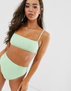 Asos Design Mix And Match Rib Square Bandeau Crop Bikini Top In Pastel Mint Green