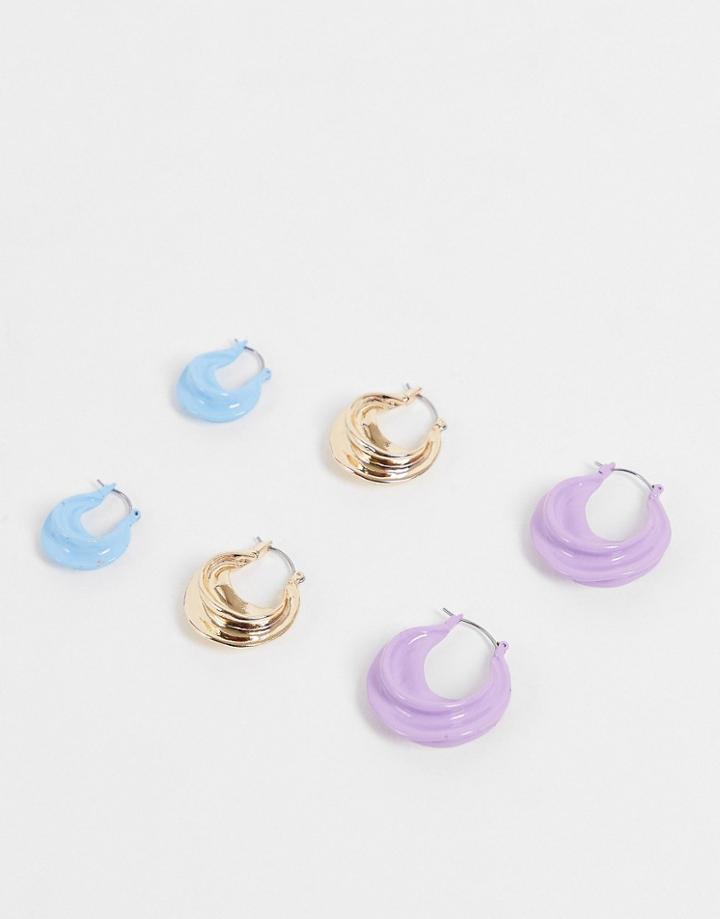Asos Design Pack Of 3 Hoop Earrings With Twist Design In Mixed Colors-multi