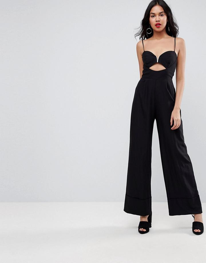 Asos Jumpsuit With Cut Out And Wide Leg-black