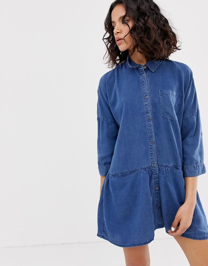 Only Smock Denim Dress With Pockets - Blue