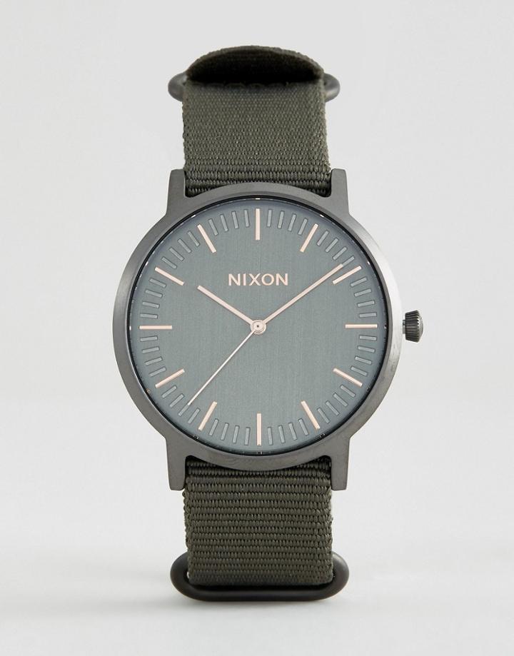 Nixon Porter Nylon Watch In Khaki - Green