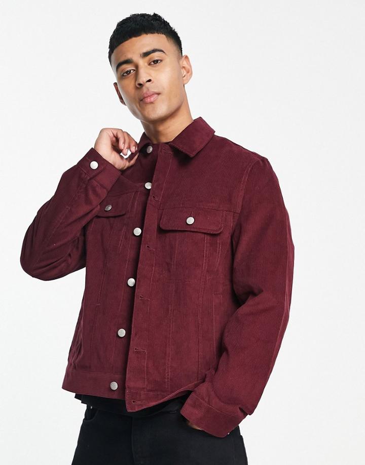 Asos Design Cord Western Jacket In Burgundy-red