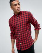 Solid Checked Flannel Shirt In Regular Fit - Red