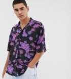 Collusion Oversized Hawaiian Print Shirt-black