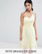 Little Mistress Petite One Shoulder Embellished Full Prom Skater Dress - Yellow