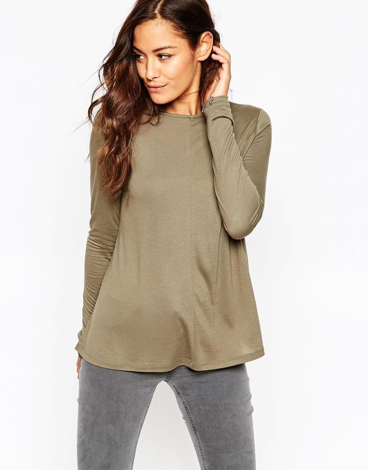 Asos Long Sleeve Swing Top - Khaki