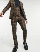 Twisted Tailor Suit Pant In Brown And Gray Plaid-grey
