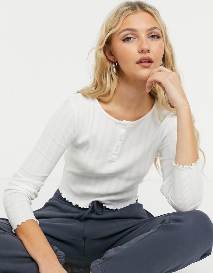 Topshop Long Sleeve Button Through Top In White