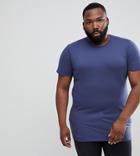 Asos Design Plus Longline T-shirt With Crew Neck In Navy - Navy