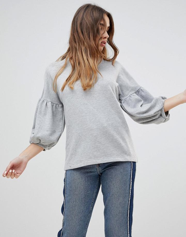 Monki Padded Sleeve Sweatshirt - Gray