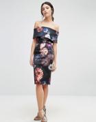 Asos Dark Floral Bardot Pencil Dress - Multi
