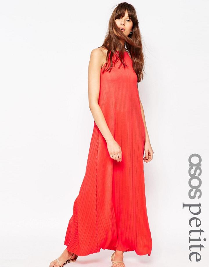 Asos Petite Pleated Swing Maxi Dress - Red