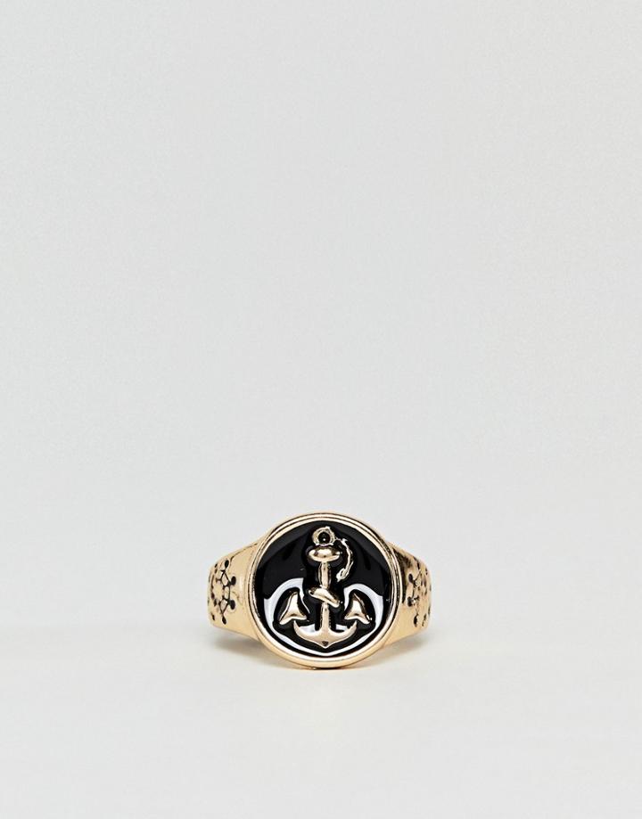 Designb Sailor Pinky Ring In Gold With Black Enamel Exclusive To Asos - Gold