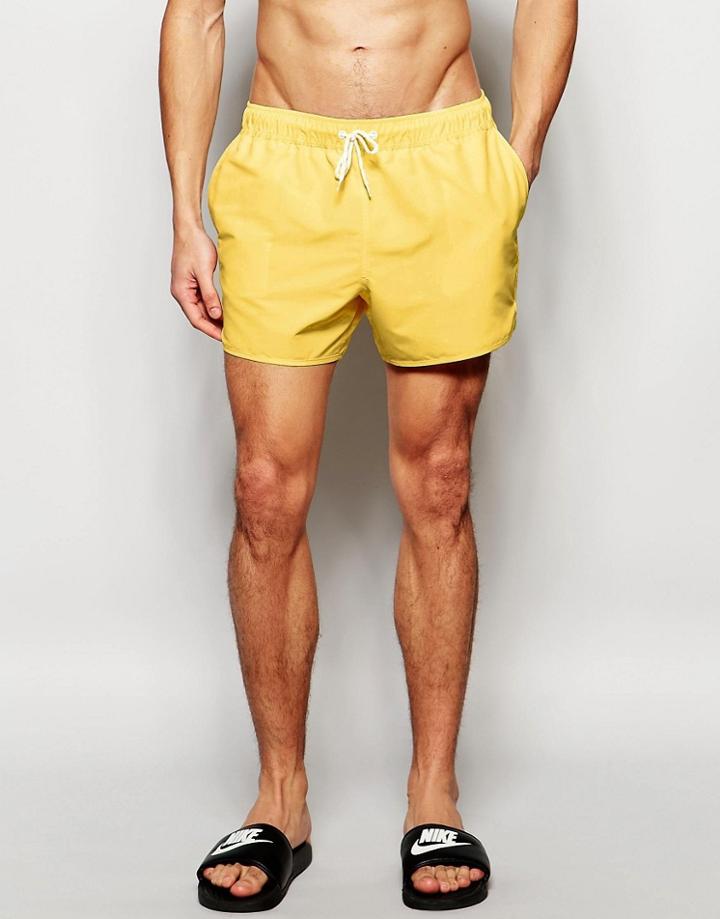Asos Short Length Runner Swim Shorts In Yellow - Yellow