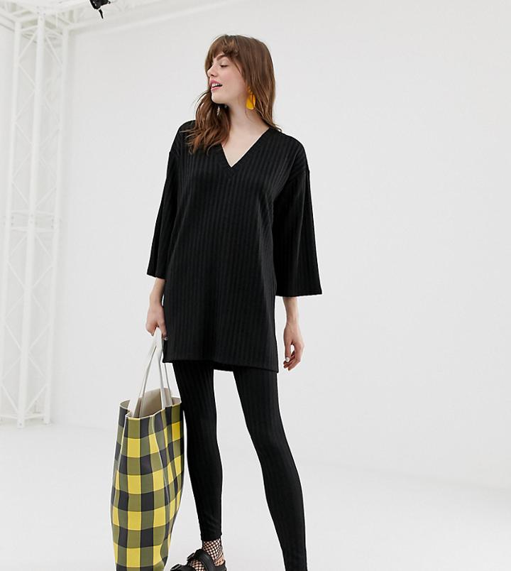 Monki Ribbed Leggings In Black - Black