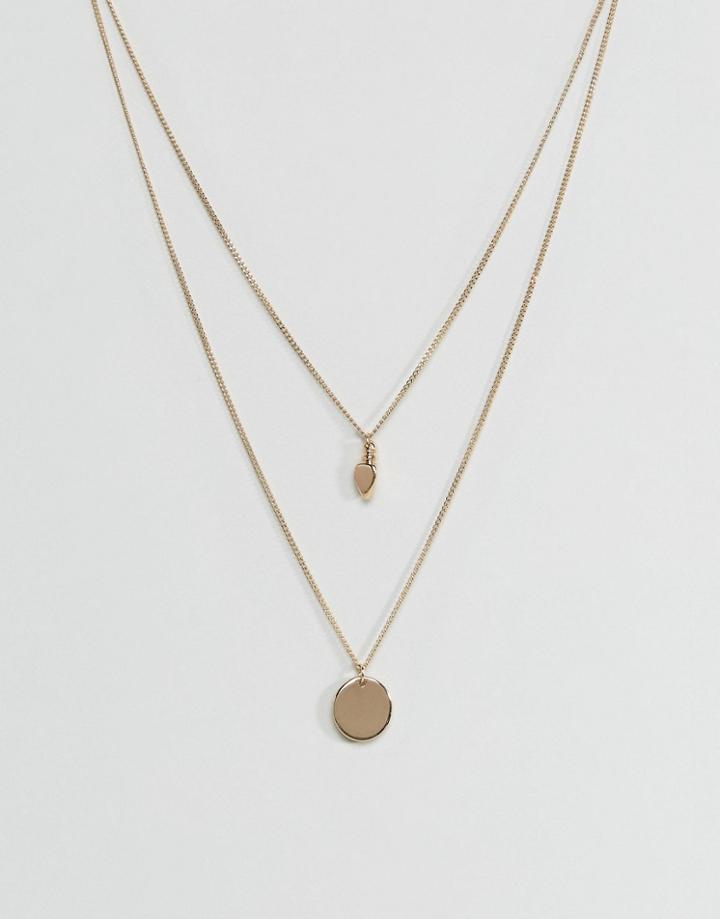 Asos Sleek Disc And Gold Nugget Multirow Necklace - Gold
