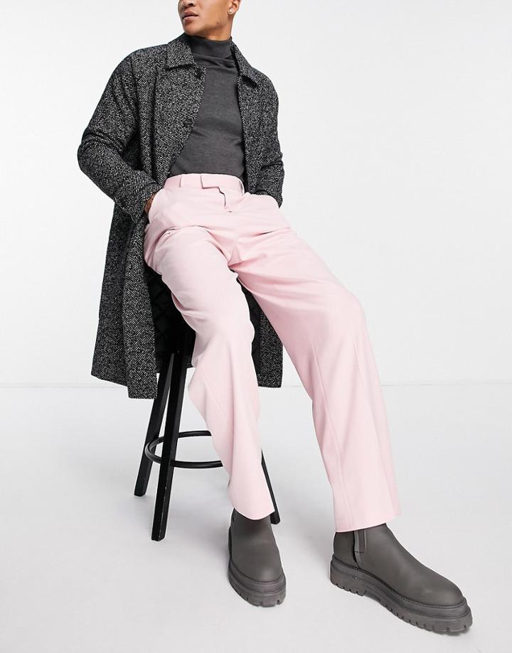 Asos Design Wide Smart Pants In Pastel Pink