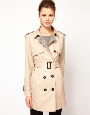 Kookai Trench Coat With Contrast Check Detail
