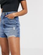 New Look High Rise Mom Short In Mid Blue-blues