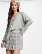 Only Astrid 3/4 Sleeve V Neck Blouse In Dark Green