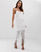 Asos Design Fringe Mesh Strappy Maxi Bodycon Dress