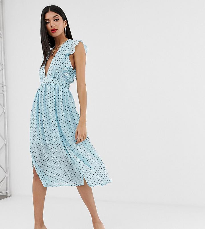 Glamorous Tall Plunge Front Midi Dress In Star Print-blue