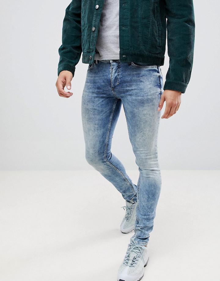 Religion Skinny Fit Jean With Stretch And Bleached Hem - Blue