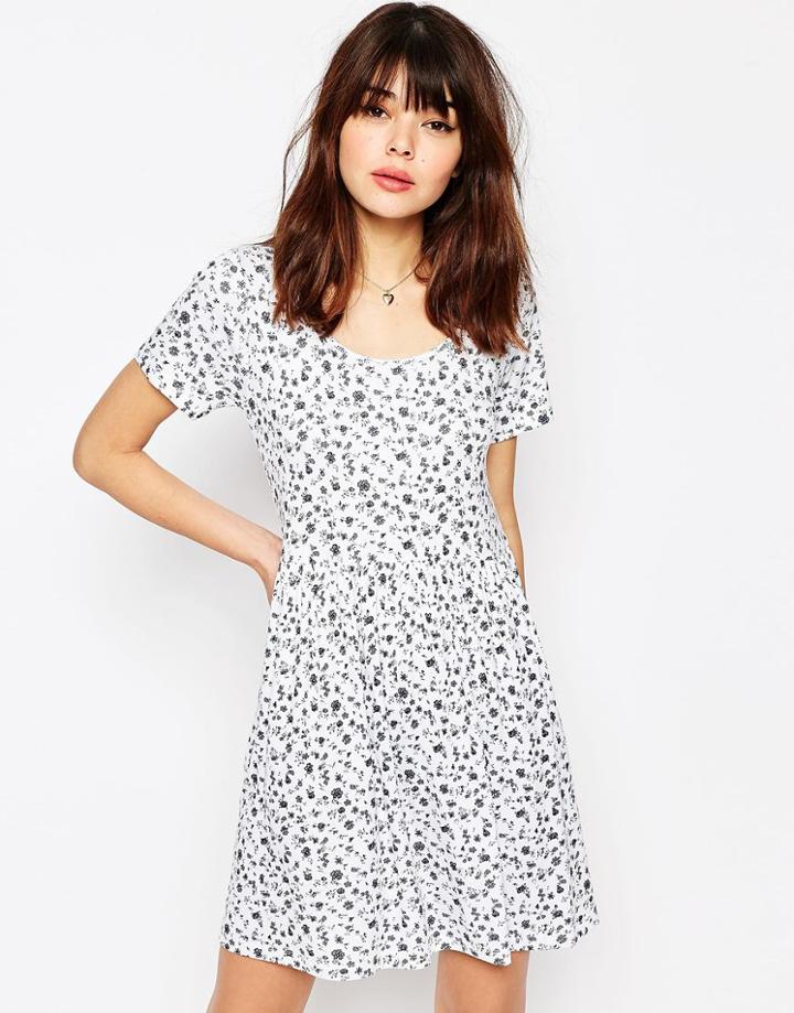 Asos Rib Smock Dress In Ditsy Print - Multi