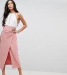 Asos Tall Tailored Midaxi Skirt With Rouched Pleat Detail - Pink