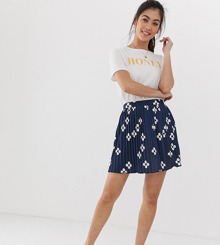 Asos Design Petite Exclusive Pleated Mini Skirt In Four Polka Dot-navy