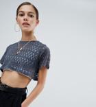 Missguided Petite Nibbled Crop Top - Gray