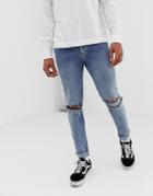 Cheap Monday Skinny Tight Jeans In Sacred Blue With Knee Rips - Blue