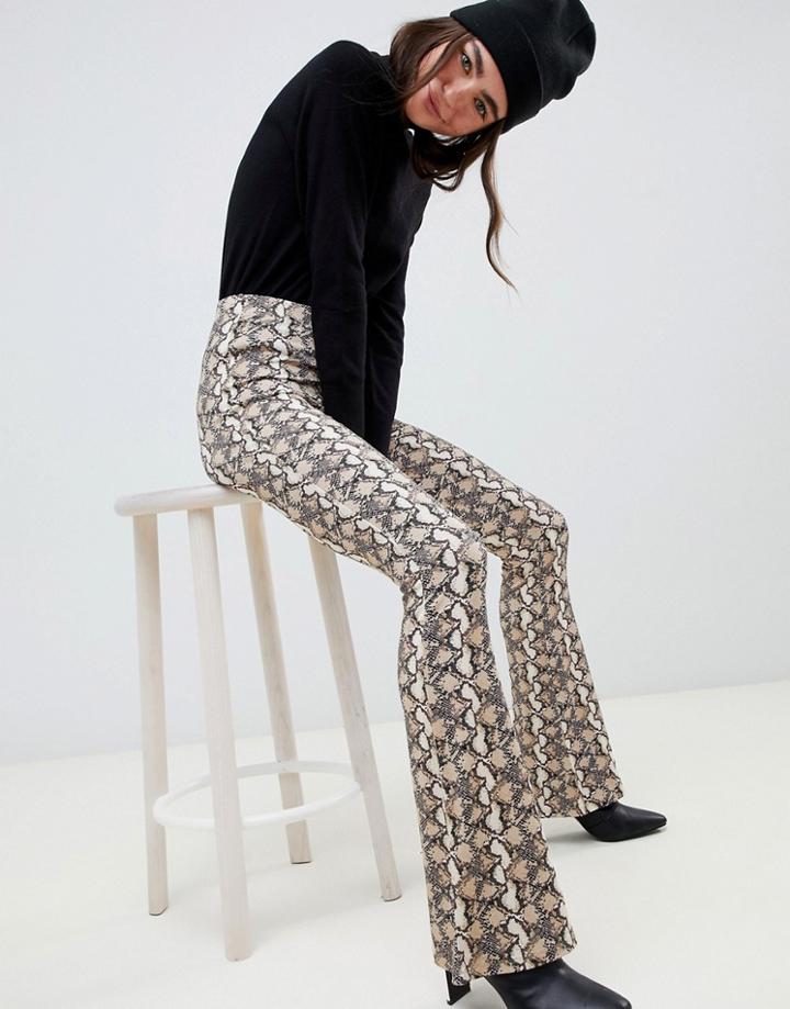 Asos Design Snake Print Flare Pants - Multi