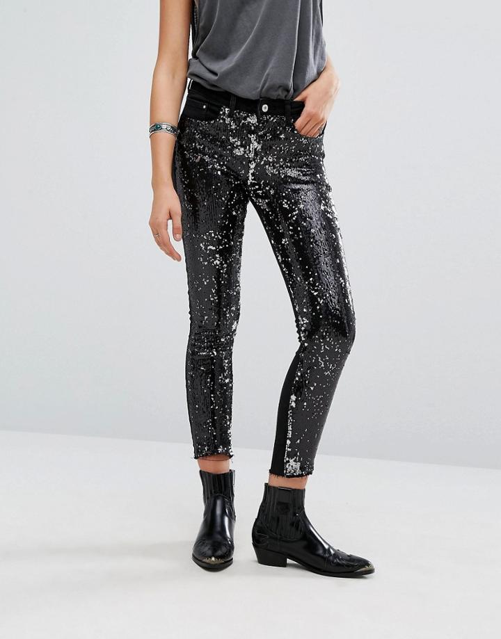Mango All Over Sequin Skinny Jeans - Black