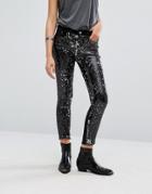 Mango All Over Sequin Skinny Jeans - Black