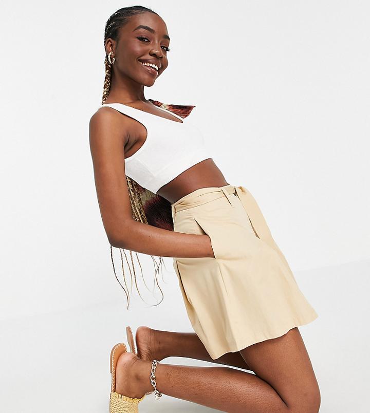 Pieces Tall Tie Waist Tailored Shorts In Beige-neutral