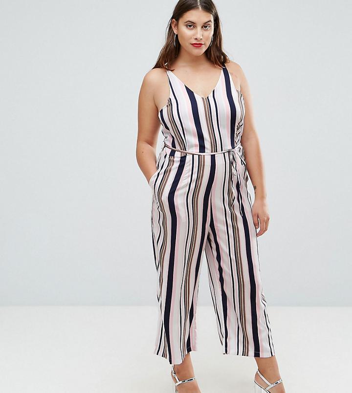 Ax Paris Plus Stripe Culotte Jumpsuit - Multi