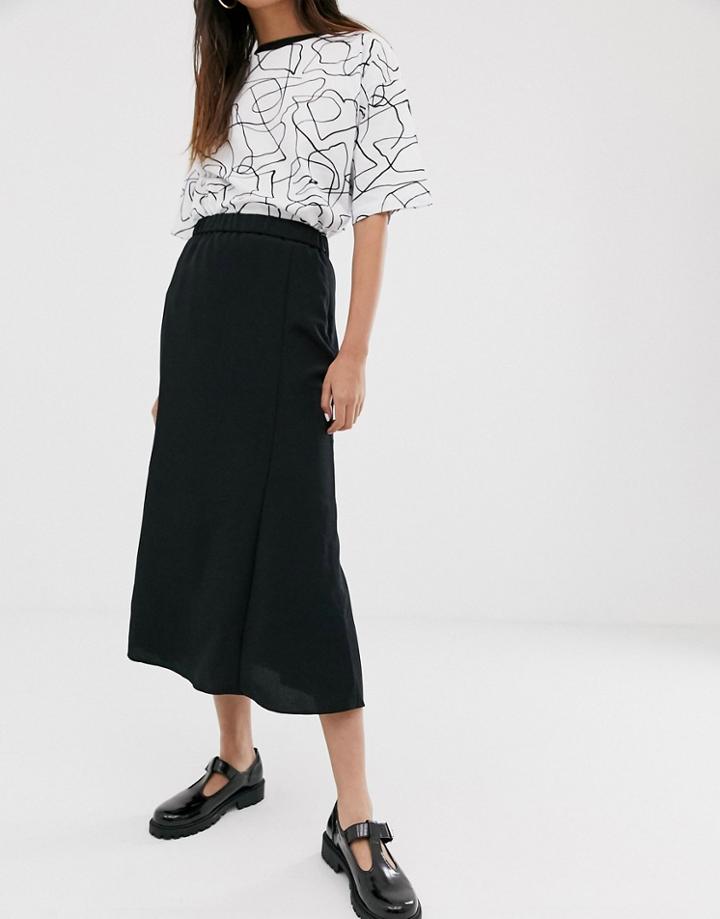 Monki Midi Skirt In Black - Black