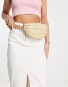 My Accessories London Woven Fanny Pack Crossbody In Straw-neutral